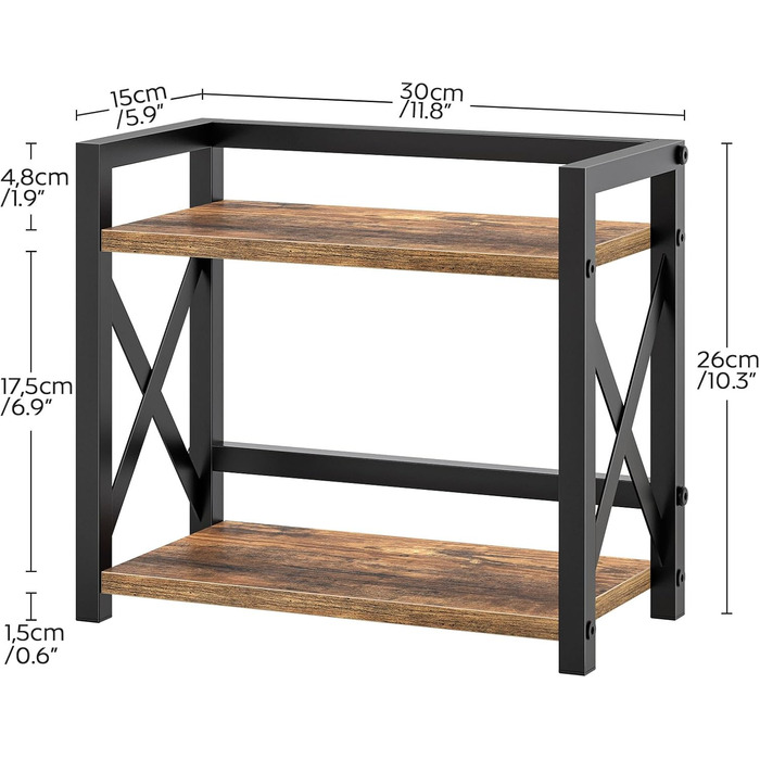 Стелаж для спецій, 2-рівневий органайзер та тримач, полиця для зберігання, промислова кухонна полиця, для кухні, офісу, вітальні та ванної кімнати, вінтажний коричневий та чорний XSR28BR