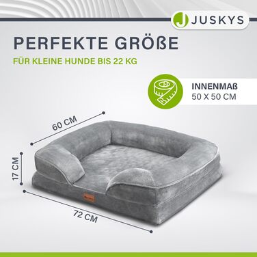 Ортопедичне ліжко для собак Juskys Sheena M, яке можна прати та нековзне - 72 x 60 x 17 см - Диван для собак пухнастий сірий - Лежак для домашніх тварин Диван для собак