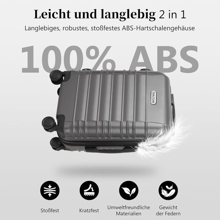 Ручна поклажа, 20-дюймова валіза з твердою оболонкою, візок, легка валіза на колесах з ABS-пластику, дорожня валіза з 4 колесами, 3-значний кодовий замок (темно-сірий, 41 л) Темно-сіра ручна поклажа (M)