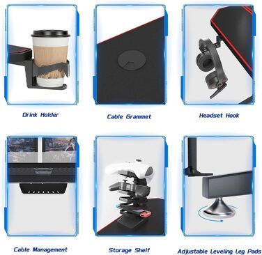 Ігровий стіл sogesfurniture 140 см, ігровий комп&39ютерний стіл для ПК з великим килимком для миші, тримачем для напоїв, гачком для навушників, ST-Eagle-1400BK-BH