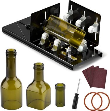 Різак для скляних пляшок, Fixm Bottle Cutter Оновлена версія, круглі, квадратні пляшки та шийки для пляшок, підходить для пляшок вина, пива, віскі, шампанського, води та лимонаду (чорний)