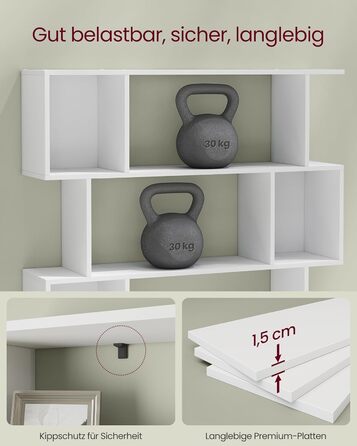 Рівнева книжкова полиця, окремостояча полиця, 24 x 90 x 159 см, полиця для зберігання з відкритими відділеннями, для вітальні, спальні, кабінету, матово-білий LBC416W01, 5-