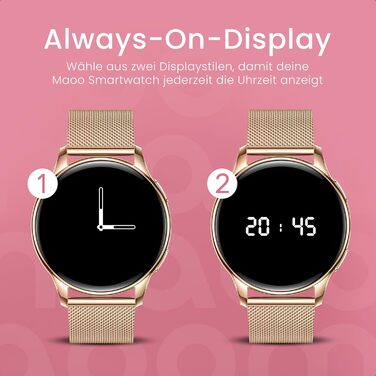 Розумний годинник maoo Ventura для жінок із функцією дзвінків, 1,32-дюймовий AMOLED-дисплей, монітор серцевого ритму, SpO, монітор артеріального тиску, понад 100 спортивних режимів, водонепроникність IP67, 5 ремінців рожевого золота