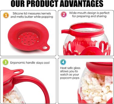 Миска для попкорну в мікрохвильовій печі, горщик для мікрохвильової печі Air Popcorn Snack, машина для приготування попкорну, скло без BPA, можна мити в посудомийній машині, кришка 3-в-1, здоровий попкорн, стійкий до високих температур