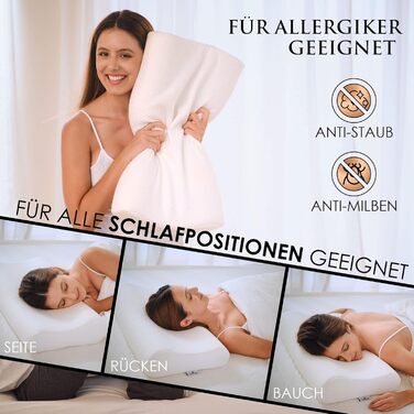 Подушка - м&39яка та підтримуюча - Ергономічна подушка з піни з ефектом пам&39яті для більш спокійного та комфортного сну - висота 9 см/12 см, біла, 60 x 35 см