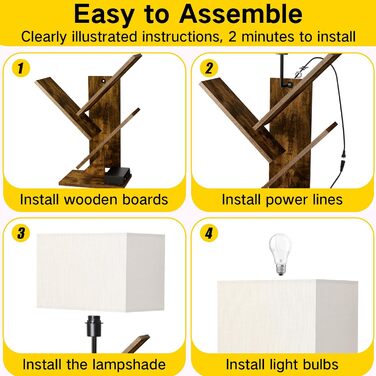 Книжкова полиця GOOGO у формі дерева з підсвічуванням та зарядною станцією, 4-рівнева окремостояча полиця для книг та компакт-дисків, 3 колірні температури, настільна книжкова полиця для вітальні, спальні та домашнього офісу (коричнева)