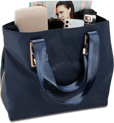 Жіноча сумка для шопінгу нейлонова з кишенею RFID, 39 x 17 x 34 см, синя