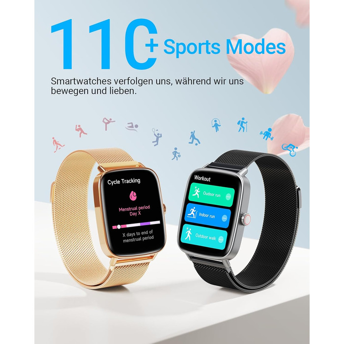 Розумний годинник для чоловіків та жінок з функцією телефону, фітнес-годинник 1,85 дюйма, понад 100 спортивних режимів, фітнес-трекер з моніторингом серцевого ритму/SpO2/сну, крокомір, водонепроникний спортивний годинник IP68 для iOS та Android, металевий