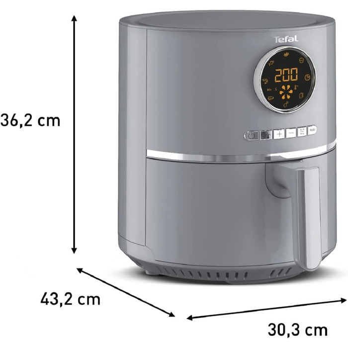 Аерофритюрниця Tefal EY111B Ultra Fry Аерофритюрниця, Смаження, Гриль, Випічка, 1,2 кг для 6 осіб, 8 програм приготування, Цифровий дисплей, енергозберігаюча, здорова фритюрниця без олії, Сірий