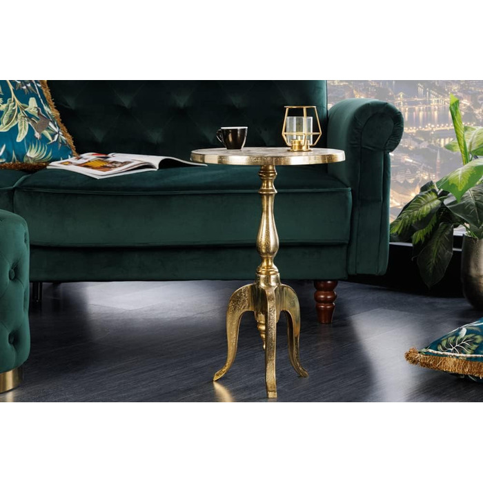 Бароковий журнальний столик Savoy 55 см, золотистий металевий штатив, круглий, вінтажний