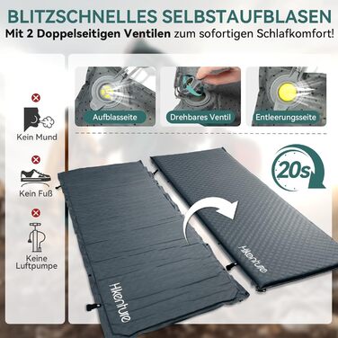 Самонадувальний килимок для сну HIKENTURE, пінопластовий кемпінговий матрац товщиною 5 см, самонадувальний повітряний матрац, зручний килимок для сну для кемпінгу, активного відпочинку, походів, подорожей, намету, темно-сірий