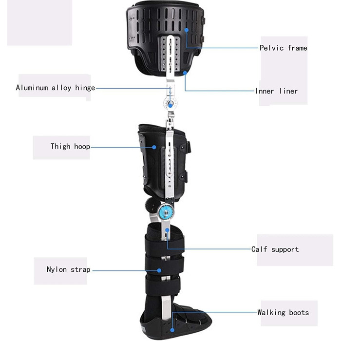 Ортез на колінний суглоб, регульований колінний ортез, ортез на тазостегновий суглоб, ортез на стопу, ортез на гомілковостопний суглоб, фіксована опора, корекція колінного суглоба (Розмір Ліворуч L) Ліворуч L