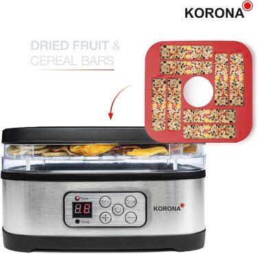 Дегідратор з формою для мюслі 5 рівнів Сушить фрукти, м'ясо, рибу, зелень Таймер 8-72 години Силіконова форма для батончиків мюслі Не містить бісфенолу А Світлодіодний дисплей, 57011