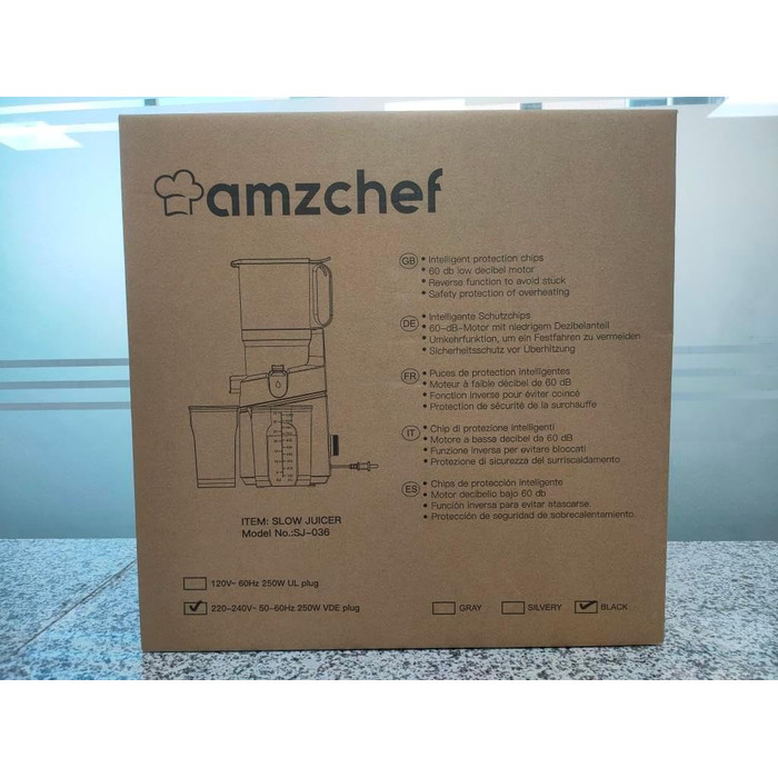 Автоматична універсальна соковижималка AMZCHEF, соковижималка для овочів та фруктів 135 мм та 1,8 л, переможець тесту повільної соковижималки потужністю 250 Вт з потрійним фільтром - чорний