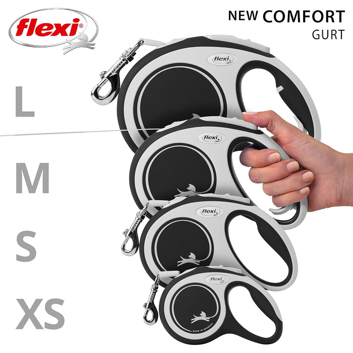 flexi® Comfort L Harness 8 м чорний, висувний повідець для собак до 50 кг