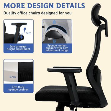 Офісне крісло, ергономічне офісне крісло, зручне робоче крісло, регульоване по висоті, крісло з повітропроникної сітки, обертове крісло з діапазоном повороту 90, 110 та 130, з можливістю блокування, вантажопідйомність до 150 кг, крісло з сітки