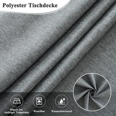 Скатертина кругла 120см, сіра лляна скатертина з поліестеру, що миється, водовідштовхувальна з ефектом лотоса, міцна, стійка до по