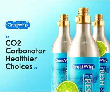 Циліндр 60 л для виробника газованої води, карбонатор преміум-класу, що загвинчується, сумісний із звичайними виробниками газованої води, SodaStream, Aarke тощо, 425 г перероблений різьбовий циліндр * Не для швидкого підключення, 2 шт., CO2