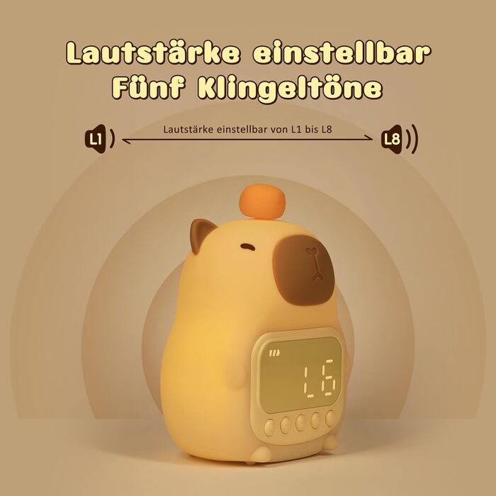 Будильник Yiliaw Capybara Alarm Clock з нічником, 15 см, коричневий