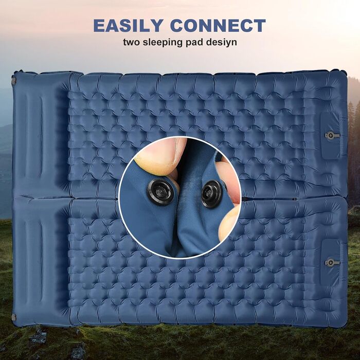 Надувний матрац SHANNA для кемпінгу на відкритому повітрі Ультратовстий надувний килимок для сну 12 см з ножним насосом, легкий та компактний надувний матрац з надувною подушкою для пляжу, намету, подорожей, темно-синій