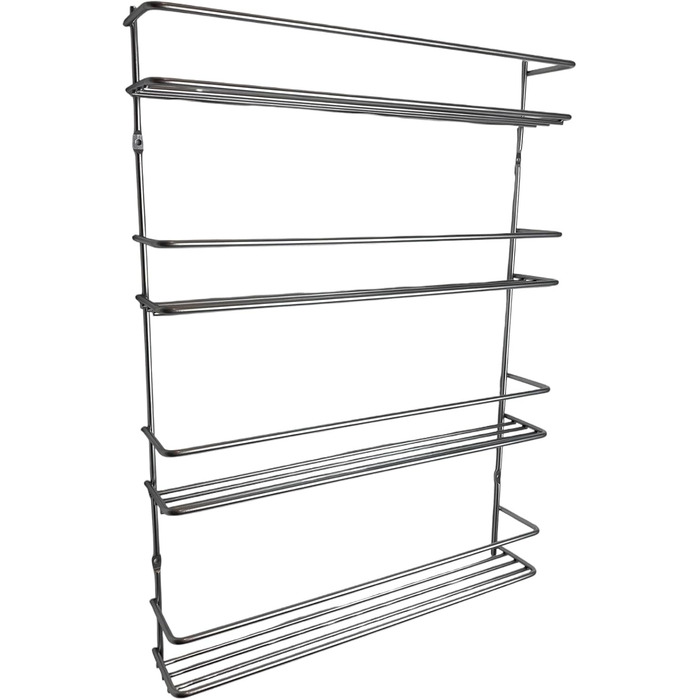 Рівнева стійка для спецій на дверцятах шафи - Широка - Підвісний органайзер для спецій - Органайзер для спецій на 4 x 10 баночок для спецій - Стійка для спецій кухонної шафи - Кухонна полиця 42,5 x 50,0 x 6,5 см (Срібляста), 4-