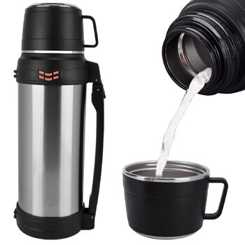 Вакуумно-ізольована пляшка місткість 2 л, металева пляшка для води з нержавіючої сталі для гарячих та холодних напоїв, термопляшка з чашкою без бісфенолу А, портативна дорожня пляшка для води з ручкою для перенесення, 2000 мл