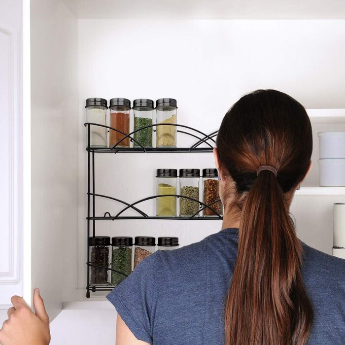 Підставка для спецій Joeji&39s Kitchen Standing Spice Organiser - Для банок зі спеціями та травами - Вміщує до 21 банки зі спеціями - У комплекті 2 присоски для стійкості - Не потрібно свердлити - Підставка для спецій (чорна)