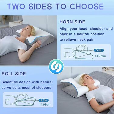 Подушка для сну Pillow Daddy, подушка для шиї з піни з ефектом пам&39яті від болю в шиї, ергономічна подушка проти хропіння для сну на спині та животі, дихаюча та миється, включає 2 чохли (білий)