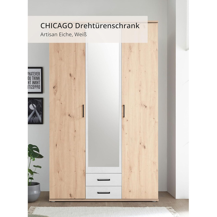 Елегантна шафа Chicago з великим простором для зберігання - Універсальна шафа з розсувними дверима в обробці з дуба Artisan з білими акцентами - 120 x 197 x 54 см (Ш/В/Г) 120 x 197 x 54 см Дуб Artisan / Білий