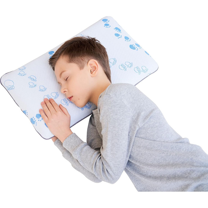 Дитяча подушка з піни з ефектом пам&39яті, м&39яка подушка для підтримки шиї, сертифікована Oeko-TEX, плоска подушка для дітей (3-8 років), синя