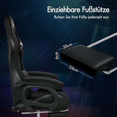 Ігрове крісло ALFORDSON з 8-точковим масажем, 12-кольорове RGB-світлодіодне підсвічування, ергономічне офісне крісло з підставкою для ніг, підголівником та поперековою подушкою для дітей та дорослих, чорне Marc - Black Series Marc