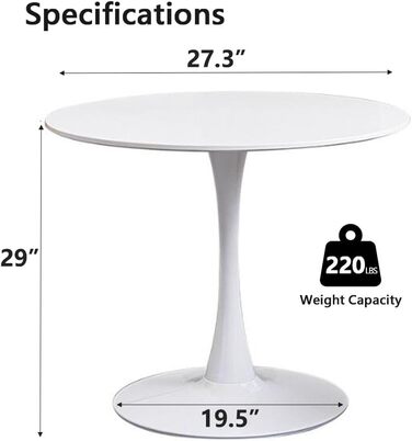 Сучасний круглий білий стіл, простий обідній стіл для відпочинку, скандинавський журнальний столик, столик для молочного чаю, стіл для переговорів, стиль тюльпан, балконний столик, невеликий круглий столик та стільці (розмір 70 см, колір білий)