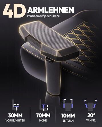 Ігрове крісло Dowinx, офісне крісло, вантажопідйомність 200 кг, ергономічне крісло для керівника з 4D-підлокітниками та масажною поперековою опорою, регульована висота для геймерів та кіберспорту, чорне