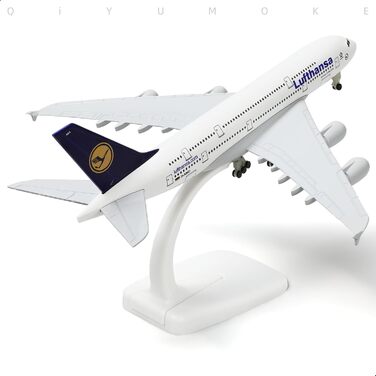 Металева модель літака Lufthansa A380 масштабу 1/300 з підставкою (7,5 дюймів), підходить для авіаційних ентузіастів як подарунок або декорація для виставки. 01. Lufthansa