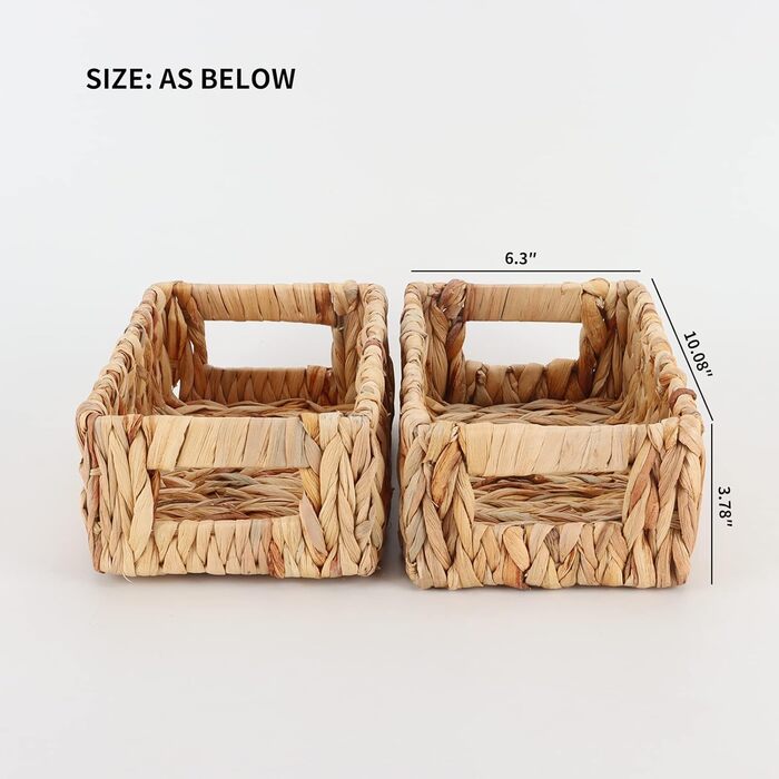 Плетені кошики-органайзери YAHUAN з водяного гіацинта, прямокутні кошики з верби з інтегрованими ручками, невеликі кошики для зберігання на полицях, кухня, косметика, туалетний папір (водяний гіацинт, 2 шт.)