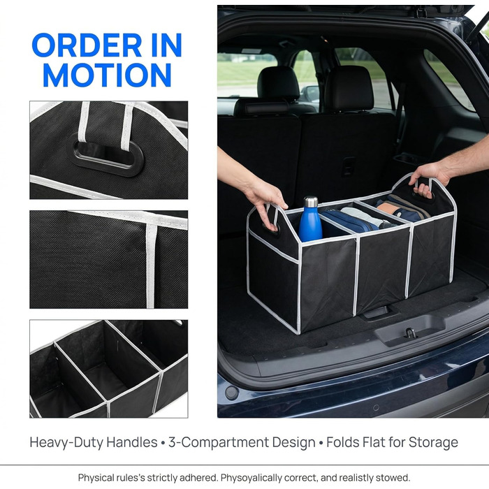 Органайзер для багажника автомобіля, трисекційний, складаний, преміум-матеріал, для позашляховиків, седанів, легкових та вантажних автомобілів, чорний