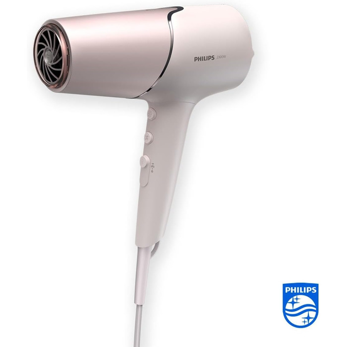 Фен Philips Series 5000 з технологією ThermoShield, дифузором для об'єму та насадками-концентраторами 9 мм і 11 мм, колір перламутровий (BHD530/20)