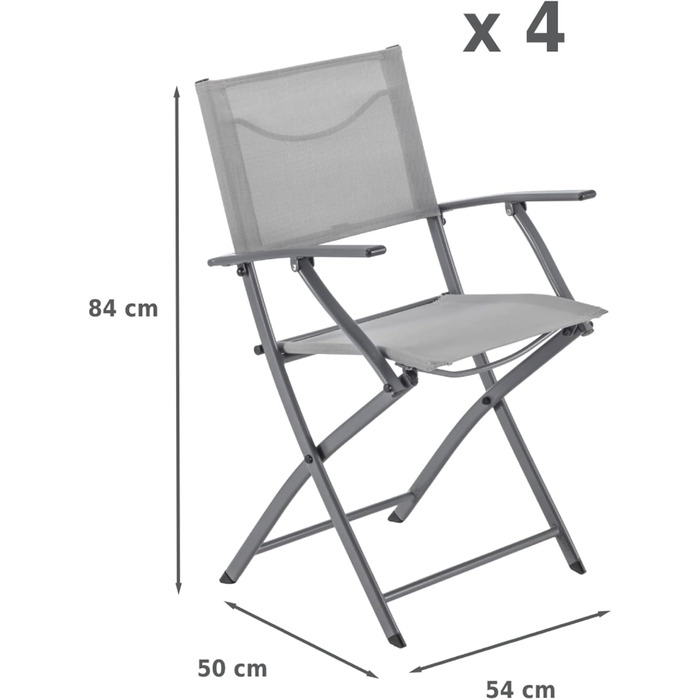 Комплект з 4 садових стільців EMYS з підлокітниками - Розкладні крісла - Садові крісла - Розкладні - Стільці для патіо - Обідні стільці - Сталь - Текстиль - Світло-сірий