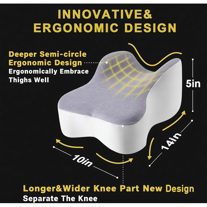 Подушка для колін для сну на боці Ергономічна подушка для ніг підтримує стегна та коліна, покращує поставу під час сну, зі знімним чохлом, який можна прати, білий колір