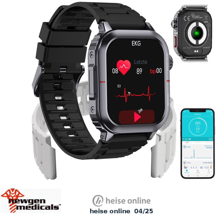 Фітнес-трекер Newgen Medicals Розумний фітнес-годинник з ЕКГ, відображенням серцевого ритму та артеріального тиску (годинник з ЕКГ, розумний годинник з вимірюванням ЕКГ, сумісний з Apple Watch)