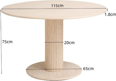 Круглий обідній стіл з циліндричними ніжками, під мармур, сучасний мінімалістичний обідній стіл для вітальні або кухні, 115 x 115 x 75 см Жовтий травертин