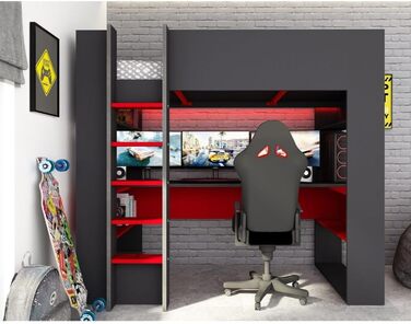 Дитяче двоярусне ліжко Gamex з ігровим столом в антрацитовому та червоному кольорах