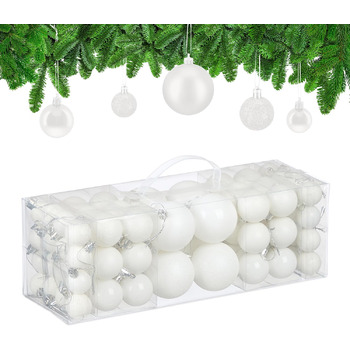 Різдвяні кульки набір із 76 шт білі Relaxdays