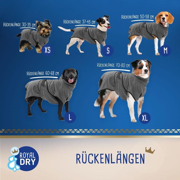 Халат для собак розміру S - Довжина по спинці 37-45 см - Рушник для собак - Мікрофібра - Халат для собак маленьких собак - Швидковисихаючого кольору з застібкою на липучці - Сірий