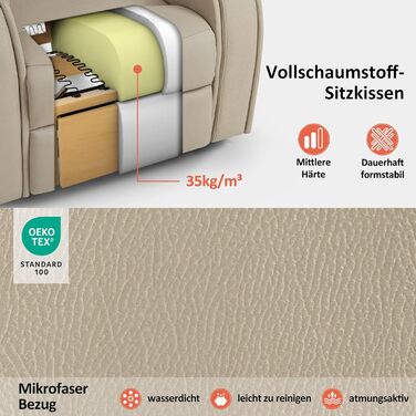 Електричне крісло-реклайнер для телевізора з підйомником, масажем та підігрівом, крісло-реклайнер з функцією нахилу на 145, подушка сидіння з піни 35D, приховані підставки для чашок 7252 (мікрофібра, бежево-коричневий) Бежево-коричнева мікрофібра