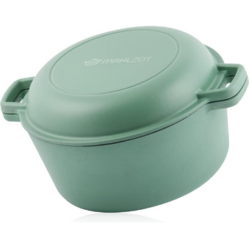 Чавунна емальована каструля Mahlzeit 6,9 л м'ятна, кругла чавунна каструля з кришкою та 2 ручками традиційна чавунна каструля, ема
