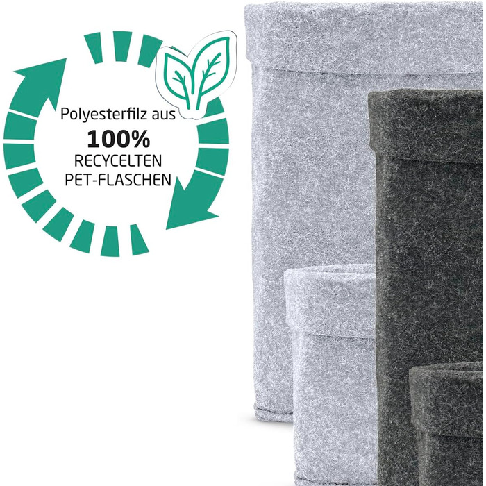 Кошик преміум-класу з фетру MIQIO Design Набір із 3 кошиків для зберігання Сертифіковано Oeko-Tex Складаний органайзер Кубоподібна коробка для кухні, вітальні, коридору або ванної кімнати Темно-сірий