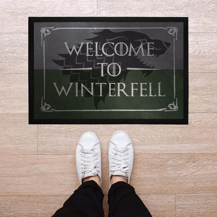 Килимок MoonWorks з написом Ласкаво просимо до Вінтерфелла - Вовк, Серія вентиляторів, Фентезі, Нековзний та Миється, Чорний, 60x40 см, Вінтерфелл Чорний