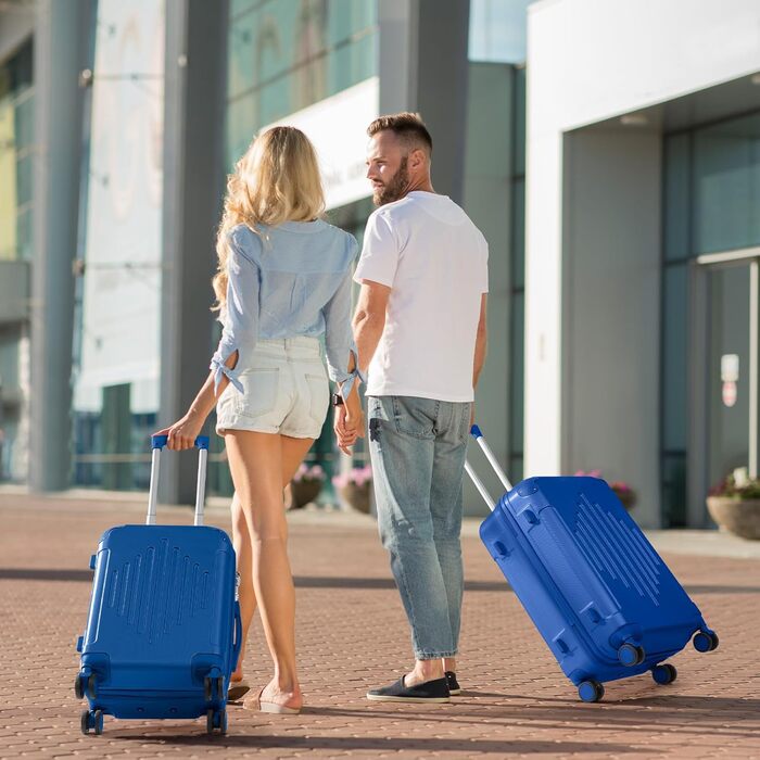 Ручна валіза LEADZM з ABS-пластику, дорожня валіза, легка валіза для салону з колесами, що обертаються на 360, кодовим замком та посиленими кутами, схвалена авіакомпанією (синій, M, 55 см) темно-синій-1 M (55 см)