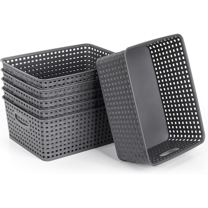 Пластикові кошики для зберігання Winter Shore, сірі 4 шт. - плетені дизайнерські кошики для зберігання речей у шафах, на кухонних полицях, під раковинах, у пральнях, спальнях, ванних кімнатах - 29 x 22,5 x 12 см